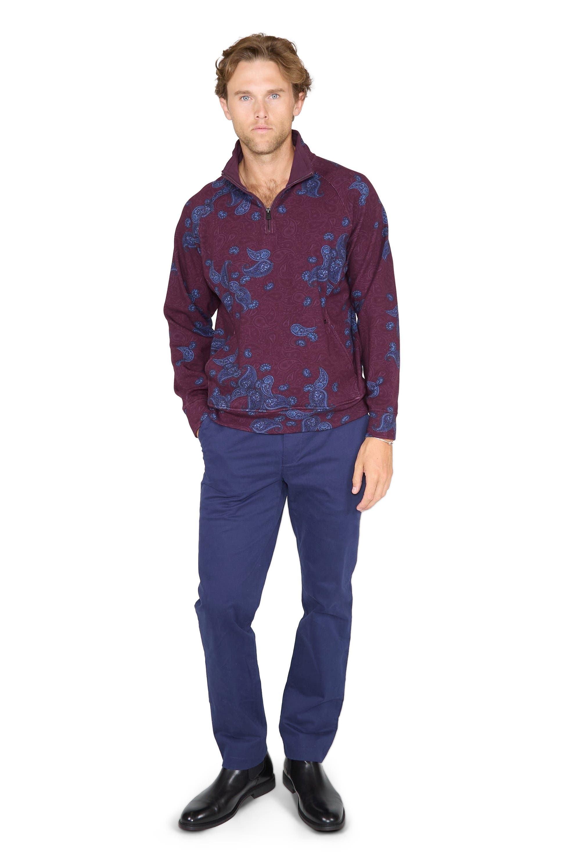 Lords of Harlech Craig Brushed Interlock Quarter Zip Pullover (Men ...