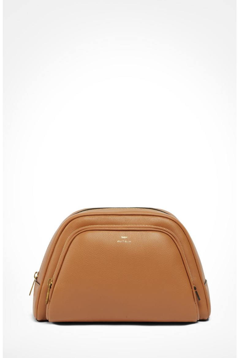 Necessaire Calfskin Zipped Toiletry Bag, Main, color, Walnut