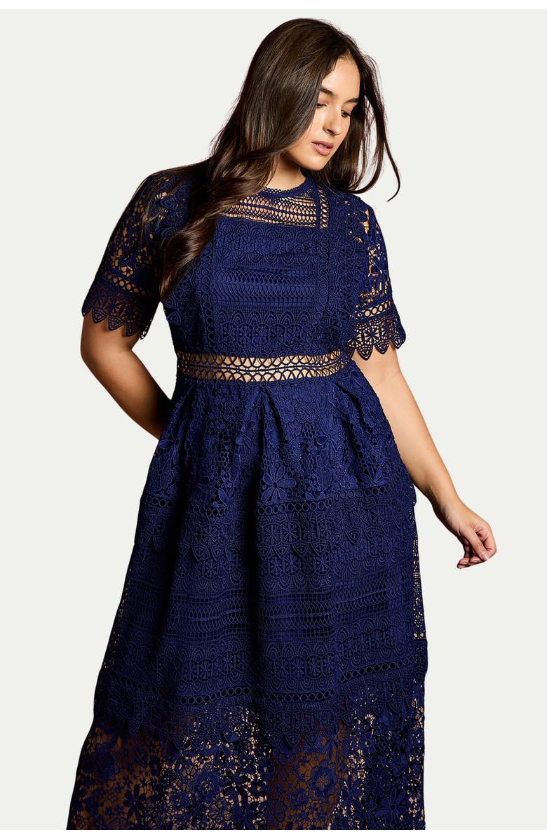 Coast Short Sleeve Lace Midi Dress, Alternate, color, Navy