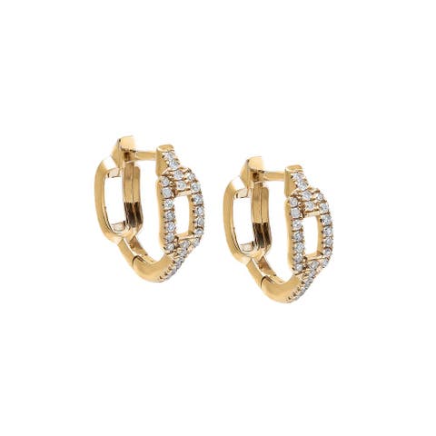 Diamond Rectangular Link Huggie Earring 14K