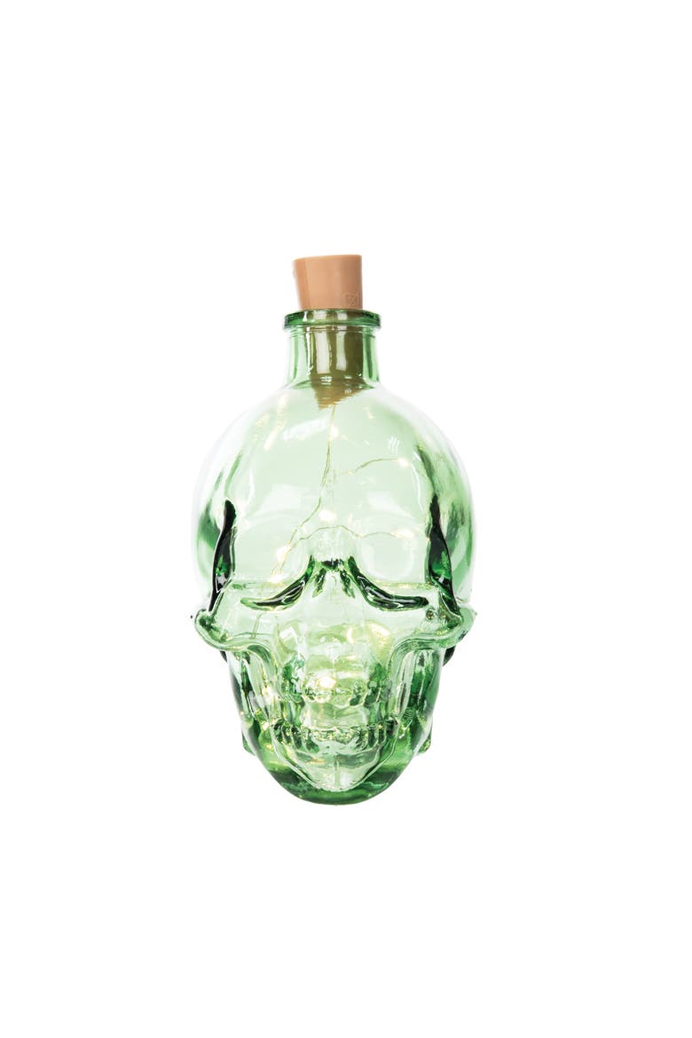 Skeleton Decorative LED Halloween Glass Bottle Vial Figurine, Main, color, Green