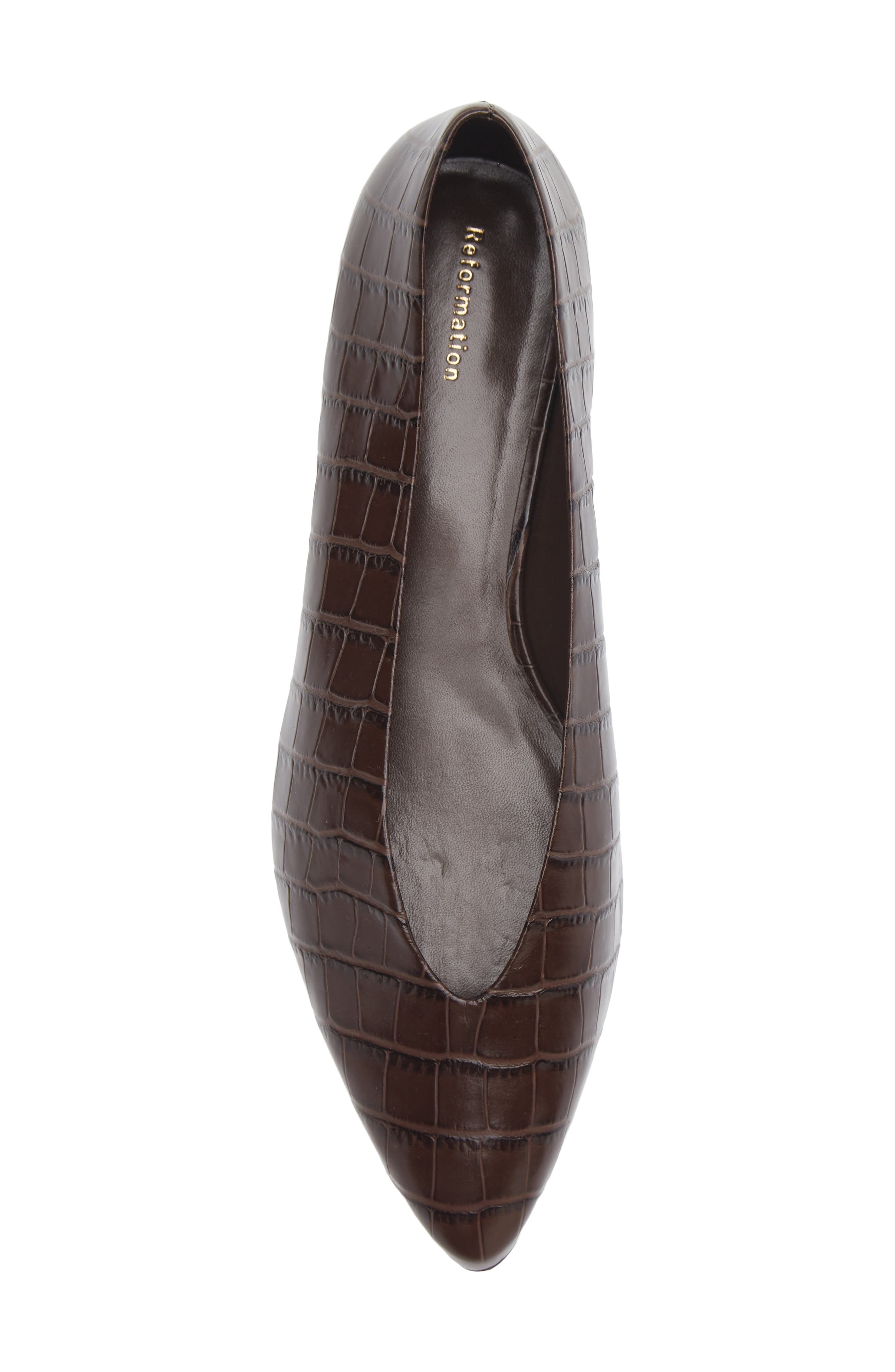 Calista Pointed Toe Leather Flat, Alternate, color, CHOCOLATE CROC