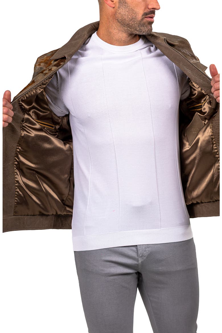 Leather & Genuine Calf Hair Jacket, Alternate, color, BROWN