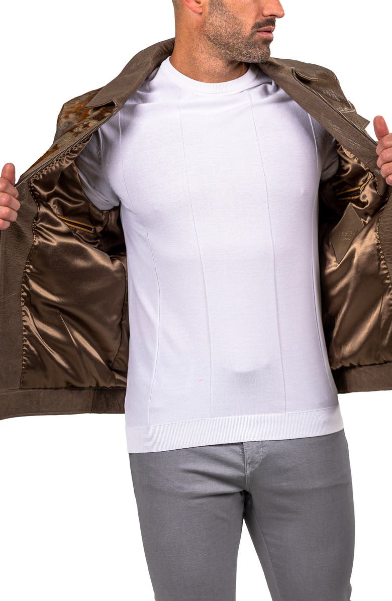 Maceoo Leather & Genuine Calf Hair Jacket, Alternate, color, Brown