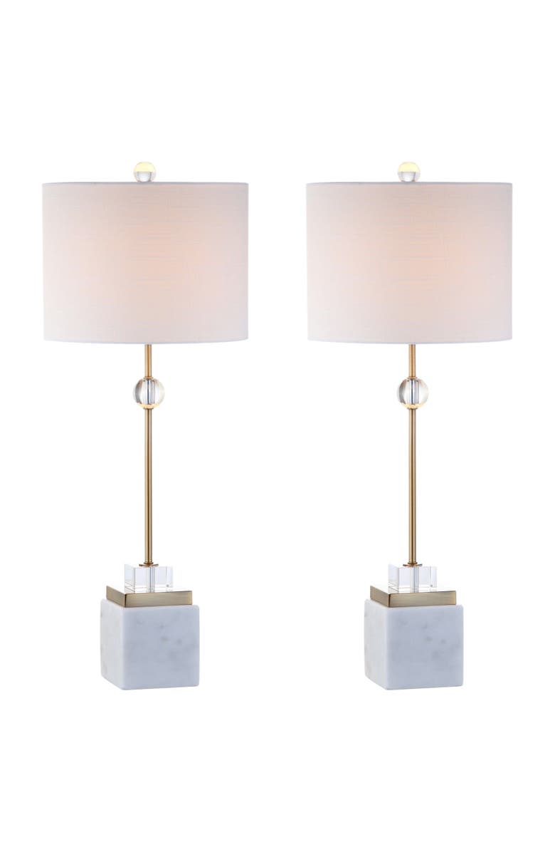 JONATHAN Y Dawson 30" Marble/Crystal LED Table Lamp, Brass, Main, color, White/Brass Gold