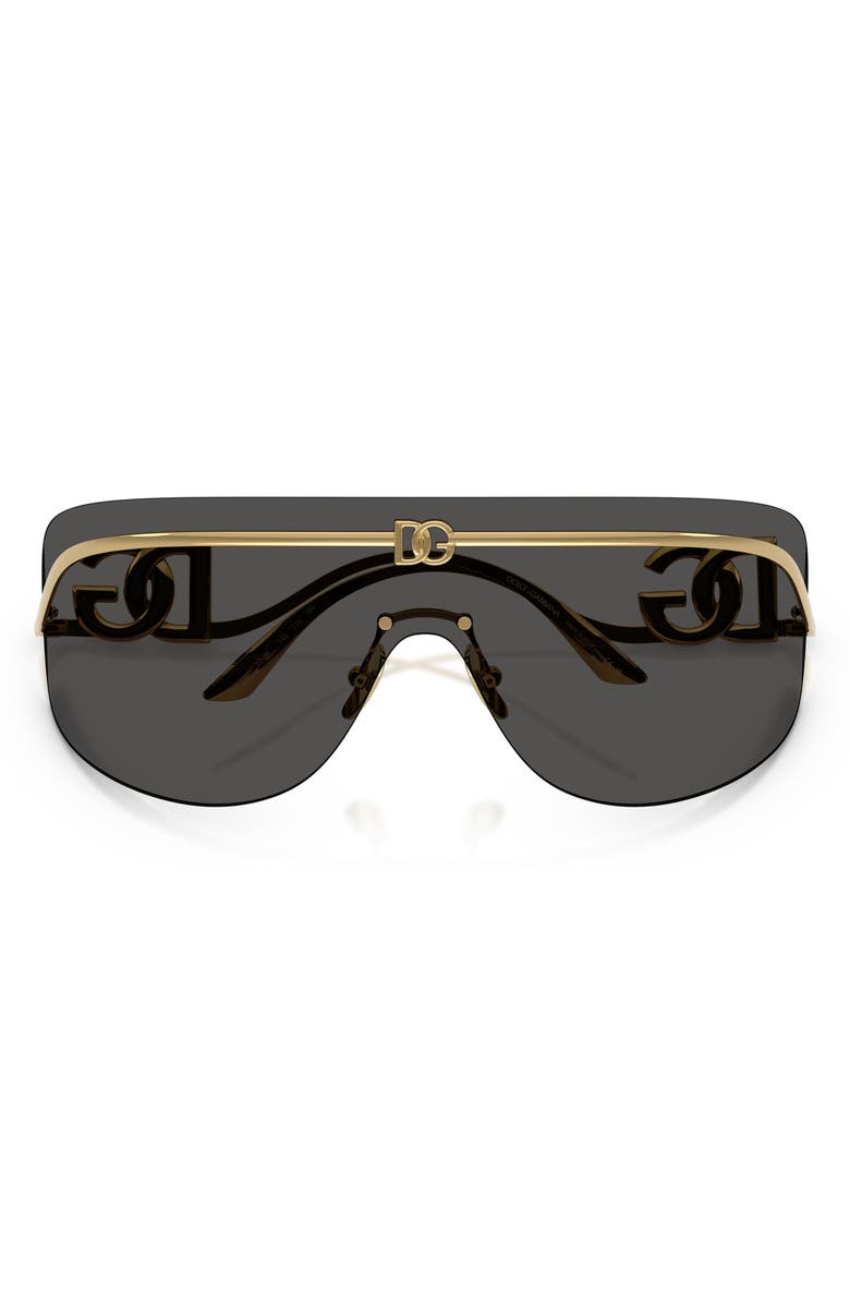 Dolce&Gabbana 140mm Pillow Shield Sunglasses, Alternate, color, Gold / Dark Grey