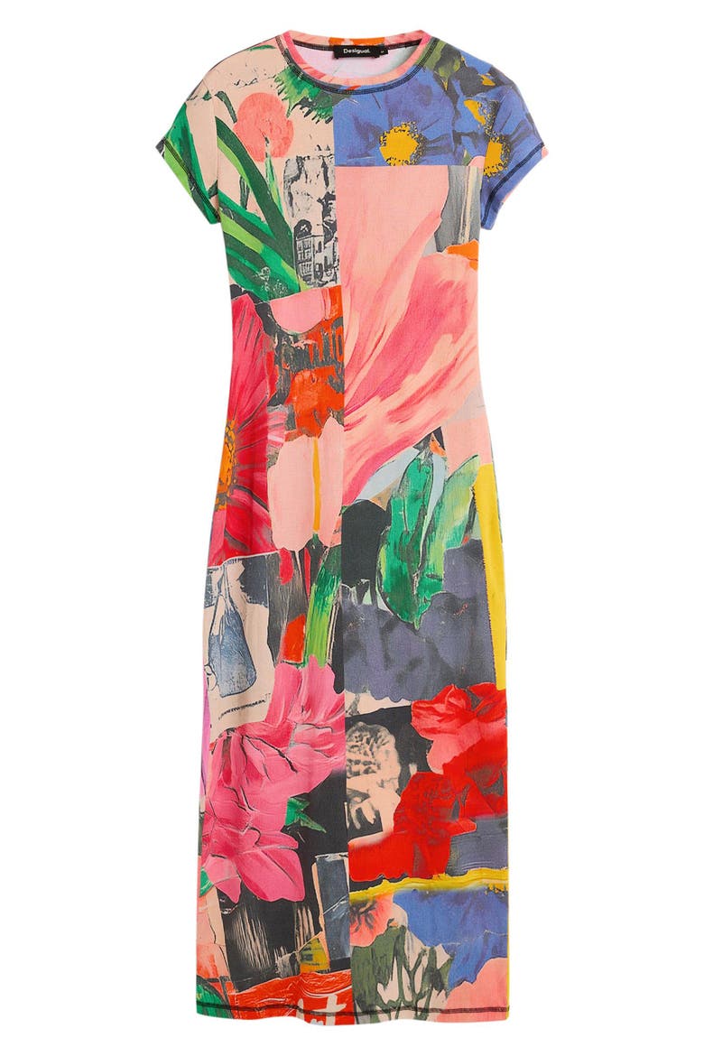 Mixed Print Stretch Cotton Knit Dress, Alternate, color, PINK