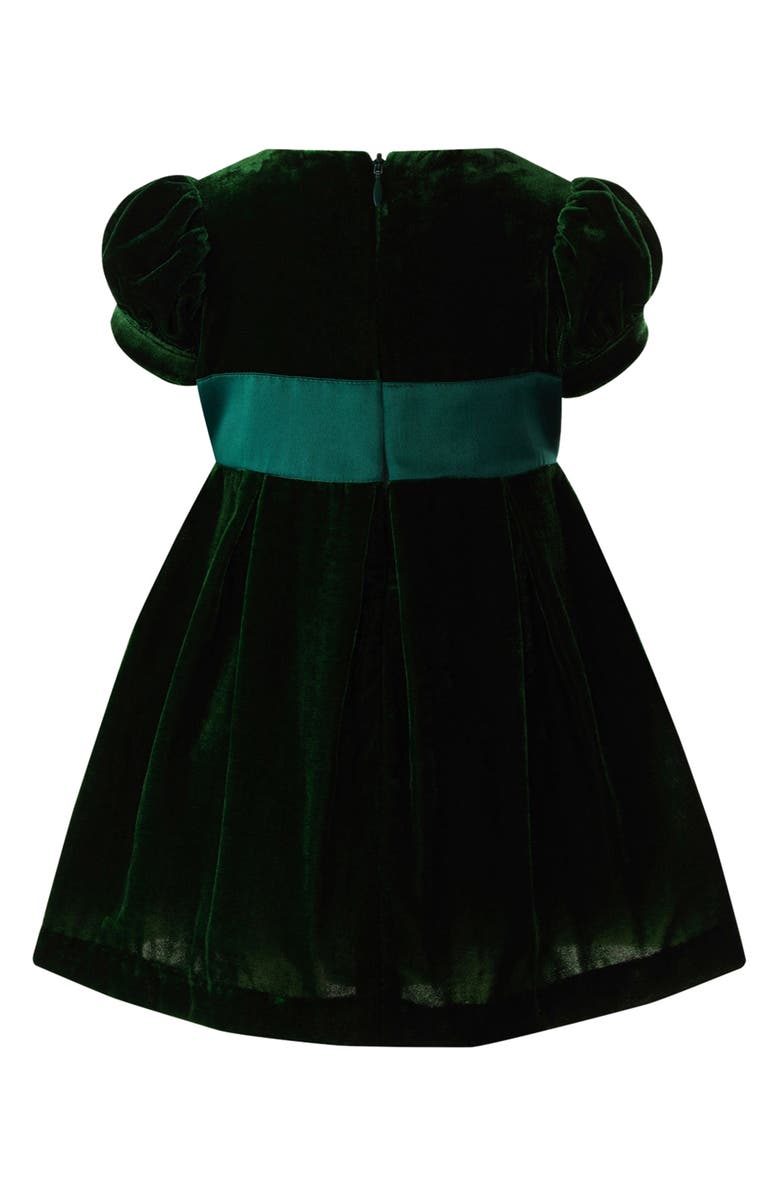 Rachel Riley Bow Puff Sleeve Crushed Velvet Party Dress, Alternate, color, 