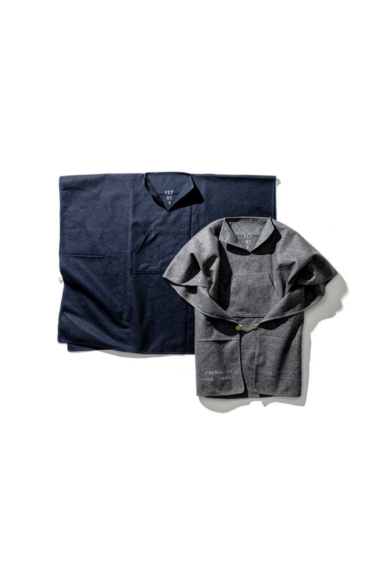 Felted Blanket Poncho, Alternate, color, Navy Blue