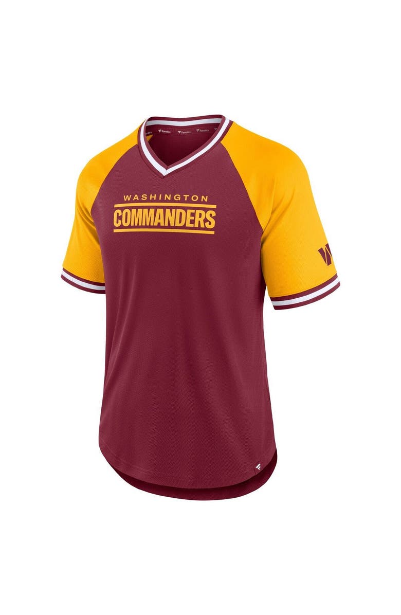 FANATICS Men's Fanatics Branded Burgundy/Gold Washington Commanders Second Wind Raglan V-Neck T-Shirt, Alternate, color, Burgundy
