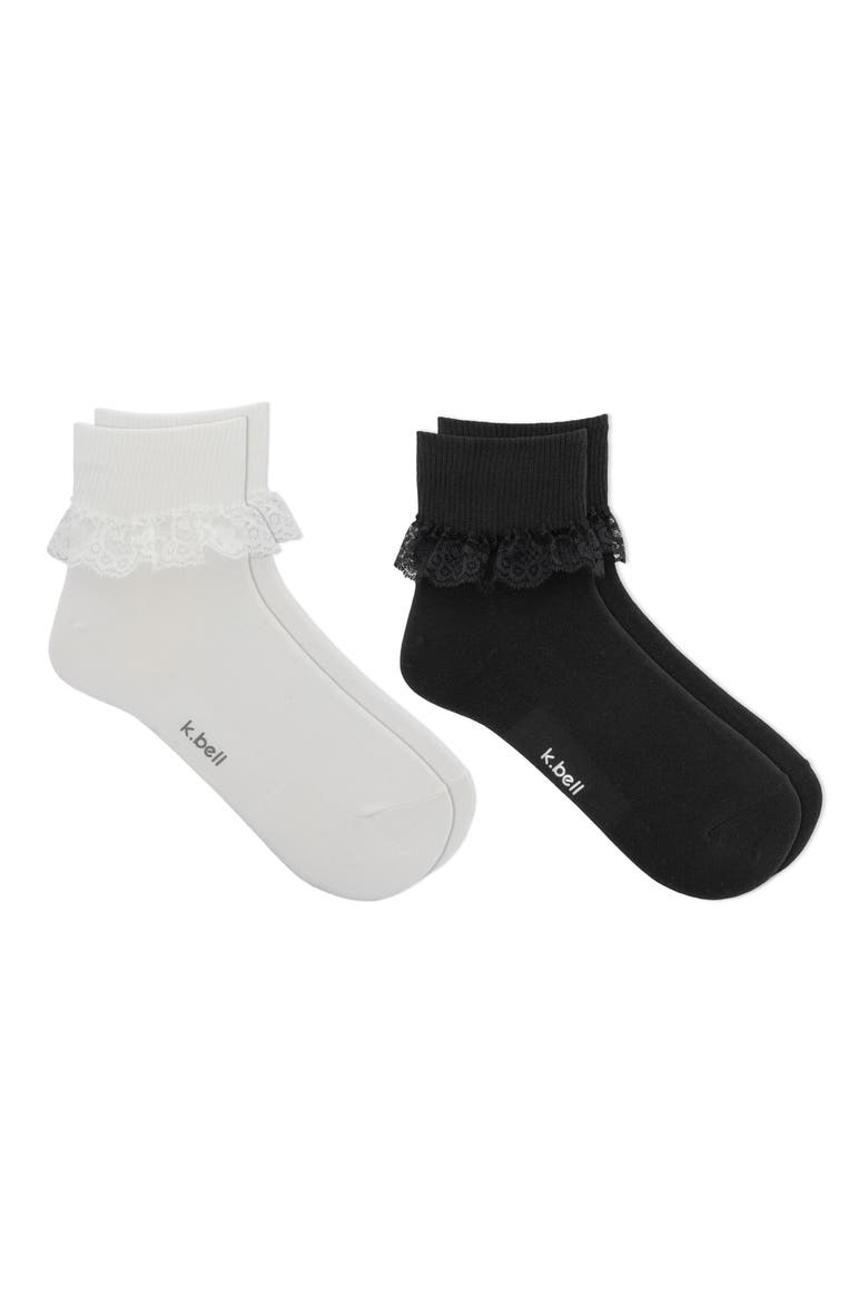 Assorted 2-Pack Lace Trim Quarter Socks, Main, color, ASST