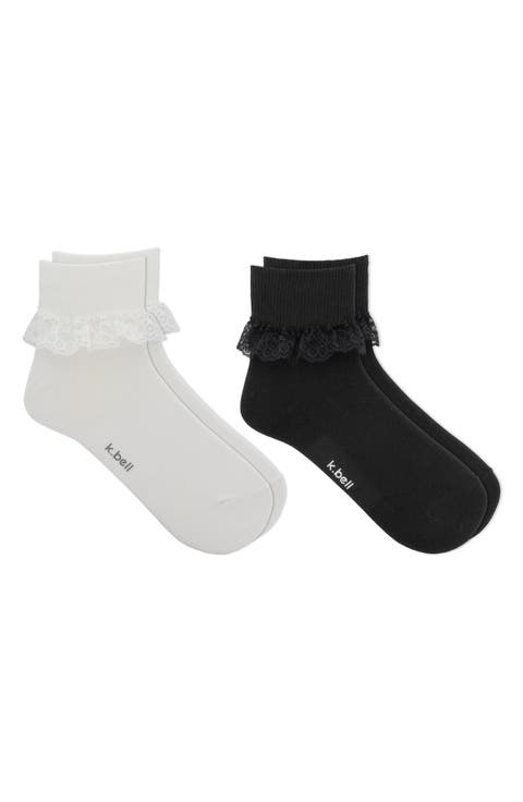 Assorted 2-Pack Lace Trim Quarter Socks