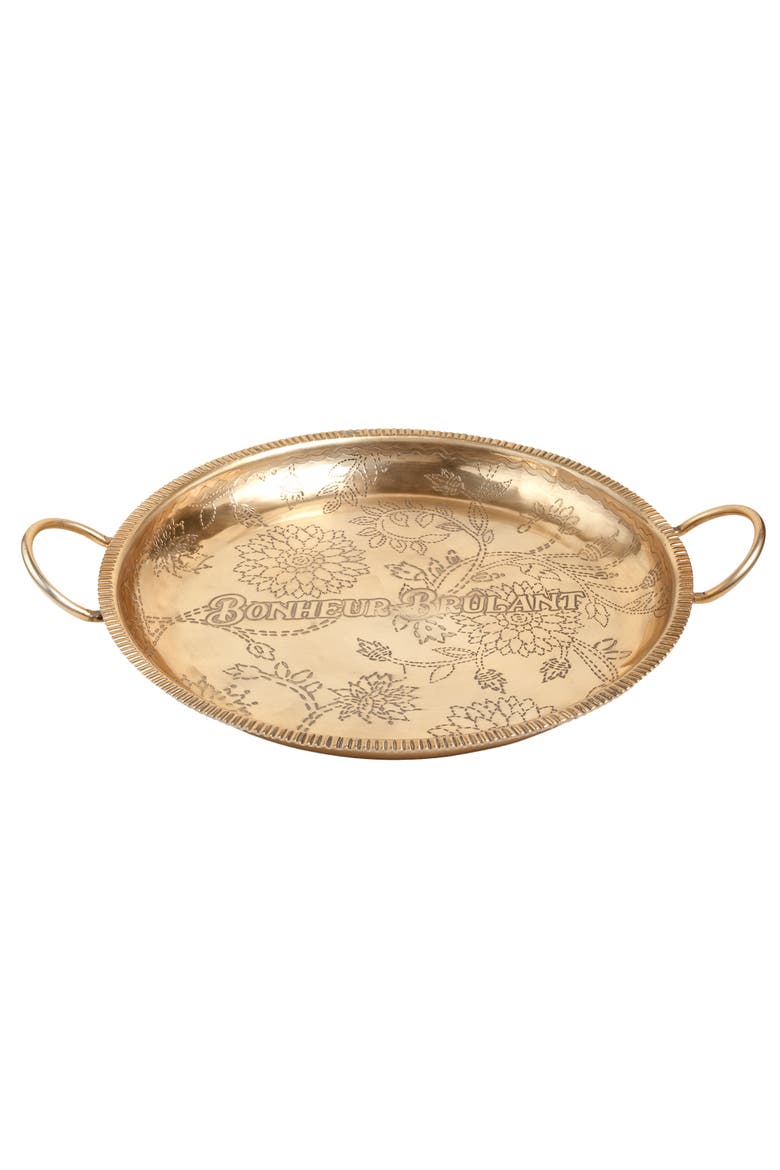Nanpur Patterned Handle Round Metal Decorative Tray 19X16X3 In, Main, color, Gold