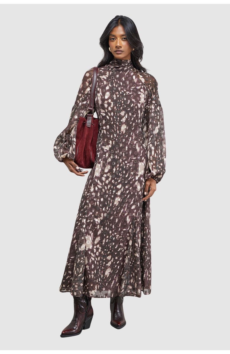 Warehouse Paisley Burnout Spot Godet Midi Dress, Main, color, Floral