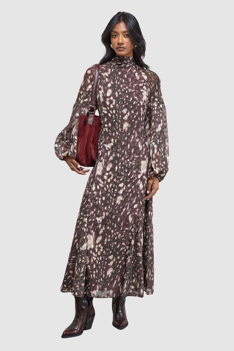 Paisley Burnout Spot Godet Midi Dress