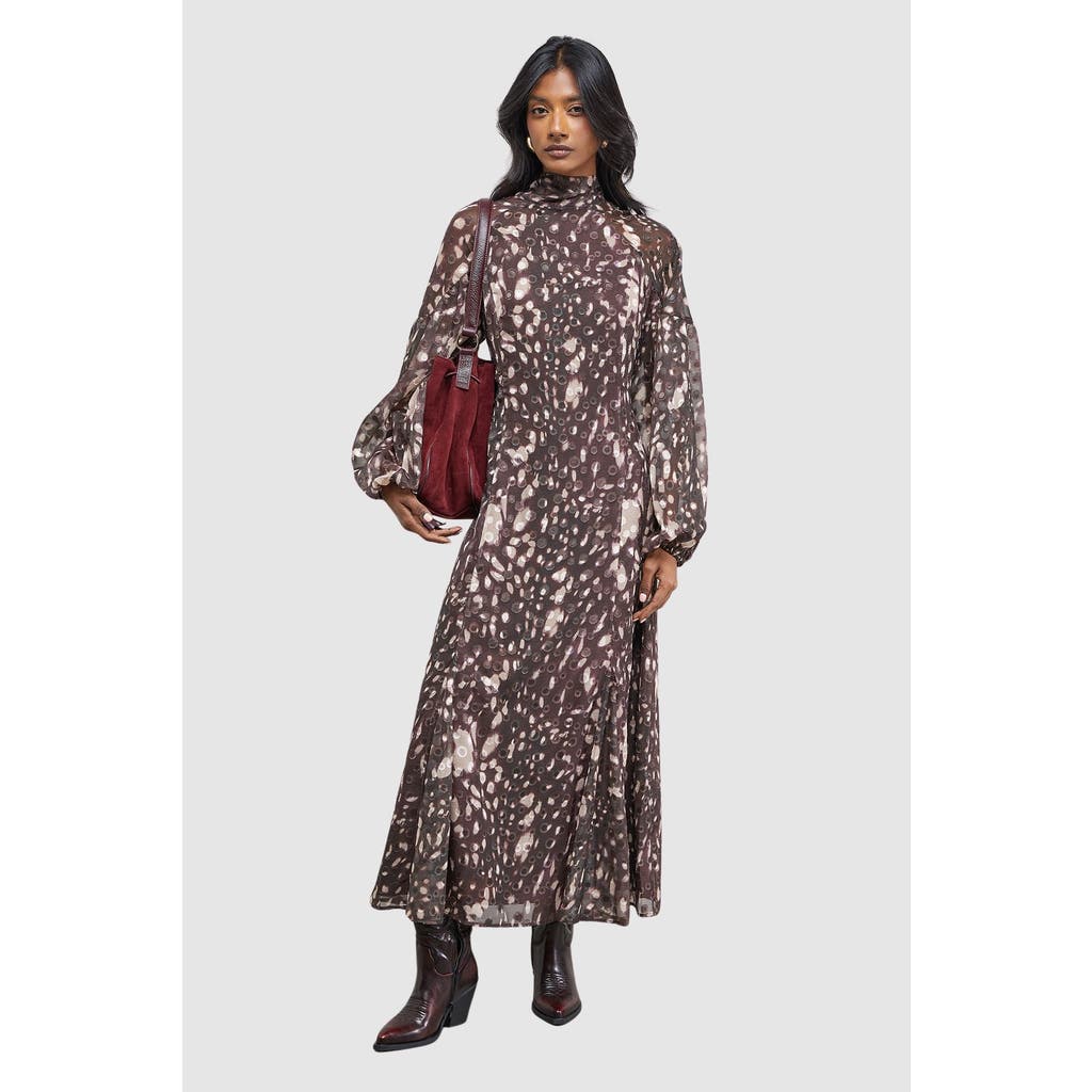 Warehouse Paisley Burnout Spot Godet Midi Dress In Black