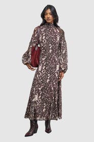 Warehouse Paisley Burnout Spot Godet Midi Dress