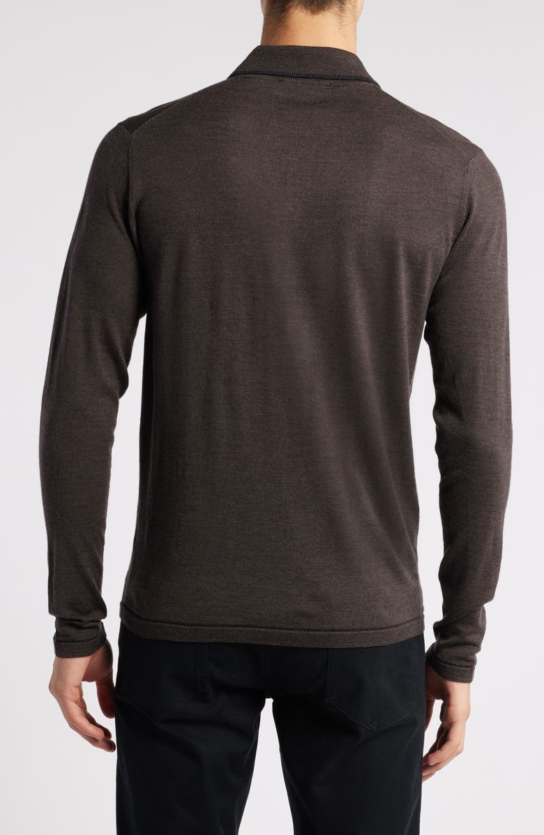 Robert Barakett Roman Long Sleeve Merino Wool Sweater Polo, Alternate, color, Brown