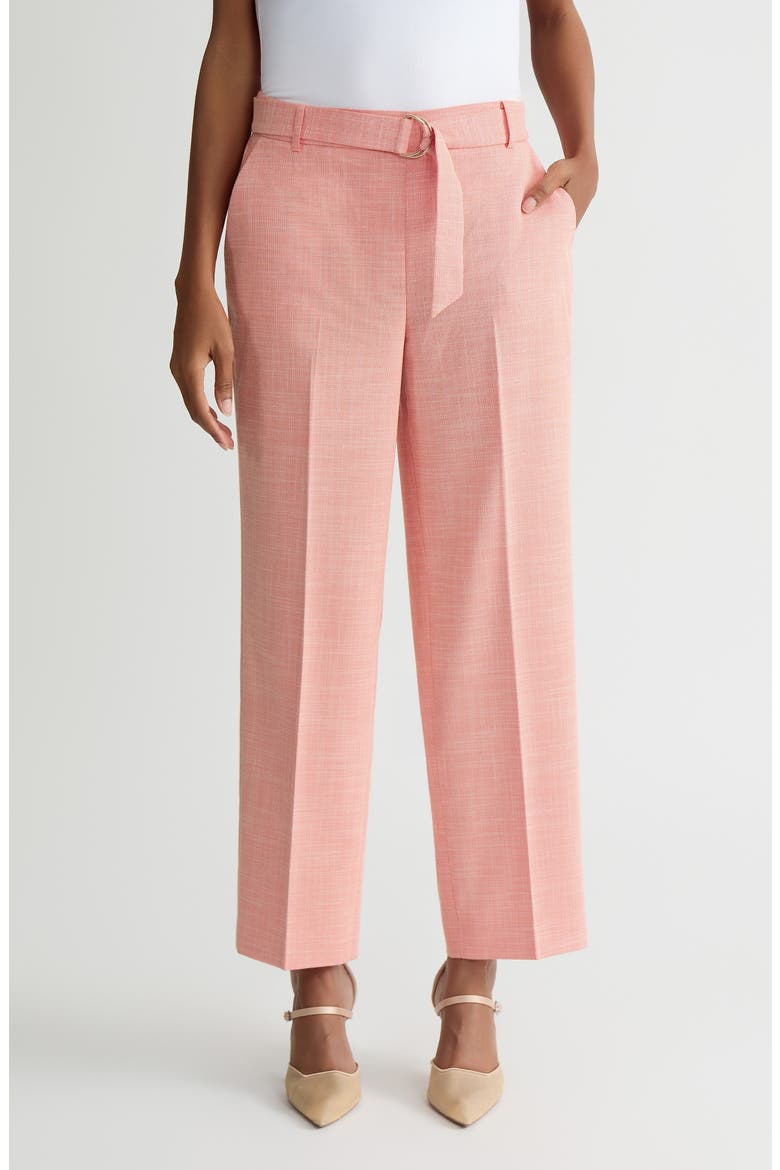 Belted Elastic Back Straight Leg Ankle Pants, Main, color, MANDARIN/ VANILLA ICE