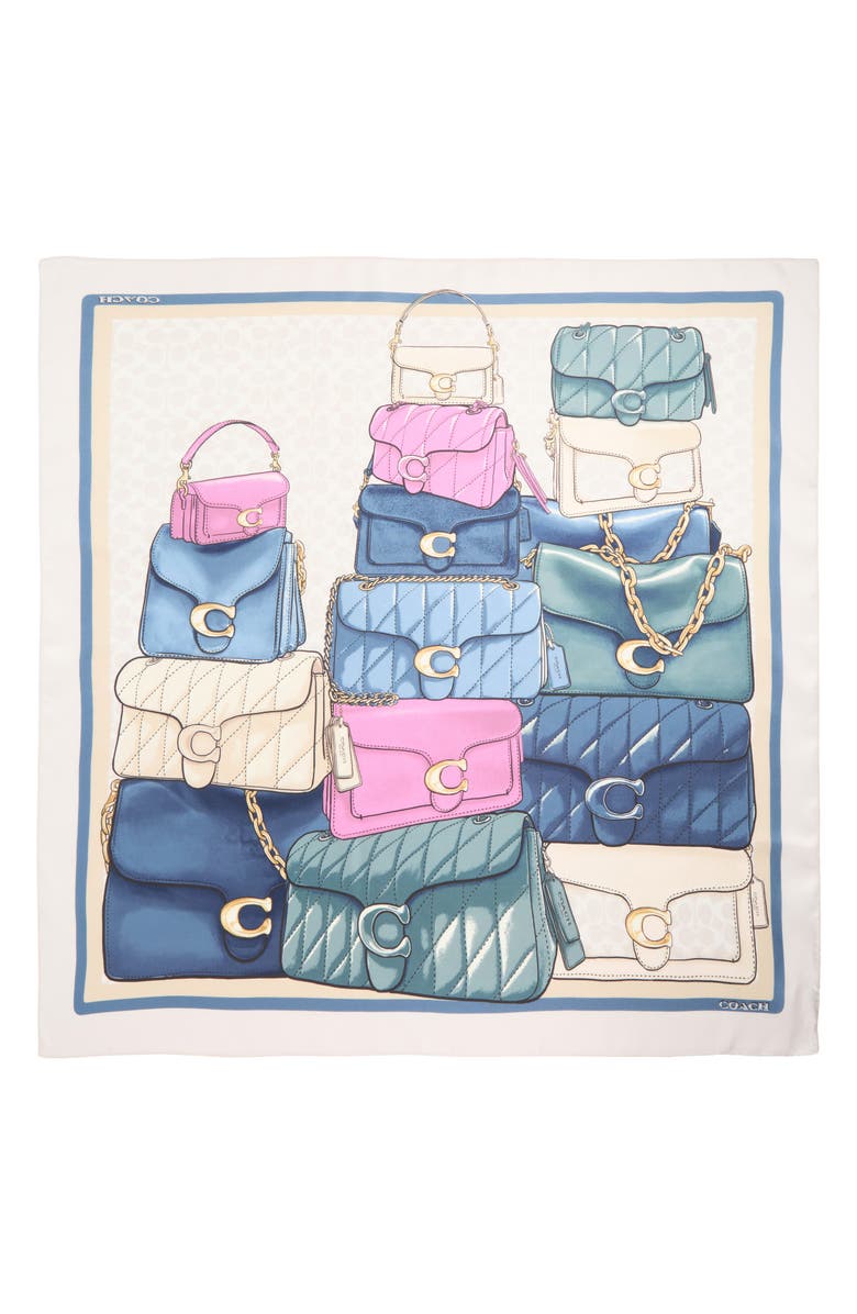 COACH Stacked Tabby Print Silk Square Scarf, Alternate, color, Chalk Multi