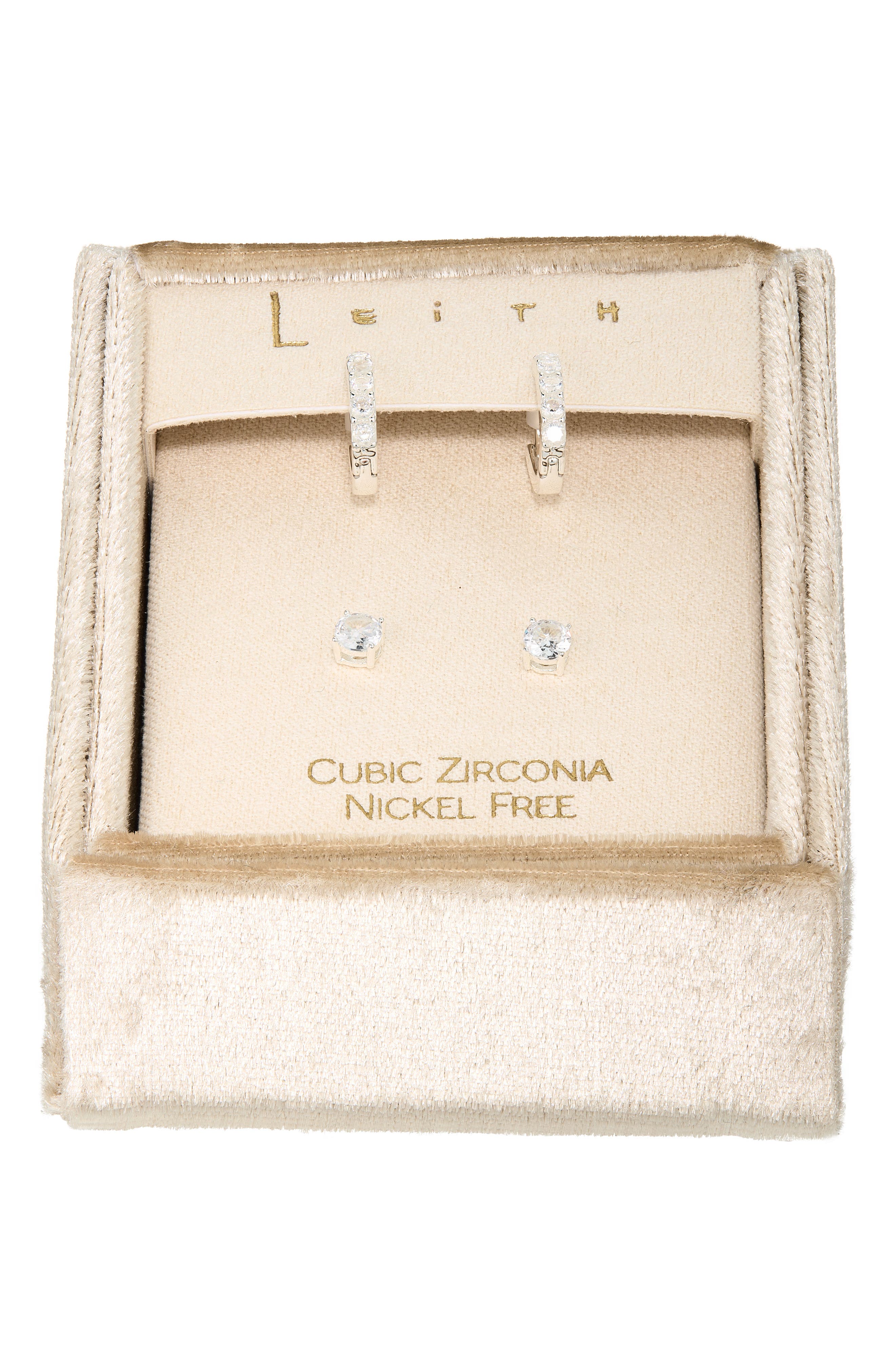 Leith Set of 2 Cubic Zirconia Stud & Huggie Hoop Earrings