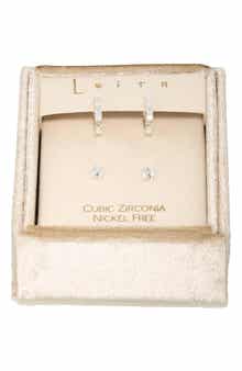 Leith Set of 2 Cubic Zirconia Stud & Huggie Hoop Earrings