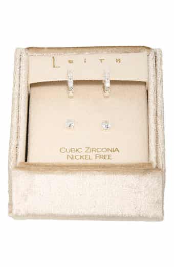 Set of 2 Cubic Zirconia Stud & Huggie Hoop Earrings