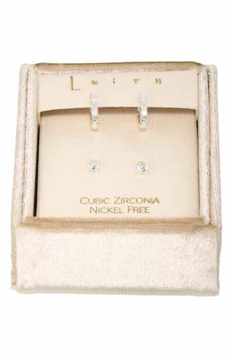 Leith Set of 2 Cubic Zirconia Stud & Huggie Hoop Earrings