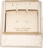 Leith Set of 2 Cubic Zirconia Stud & Huggie Hoop Earrings