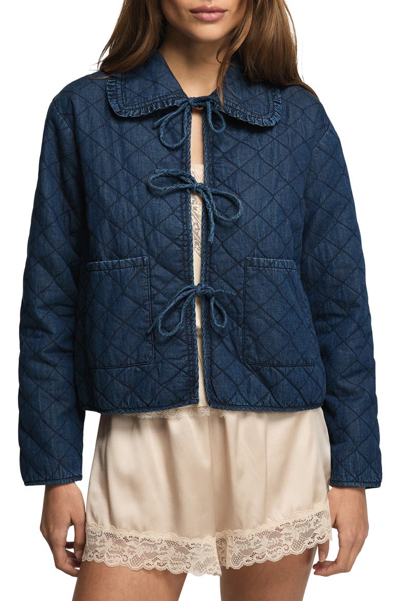 Quilted Peter Pan Collar Denim Jacket, Main, color, NAVY