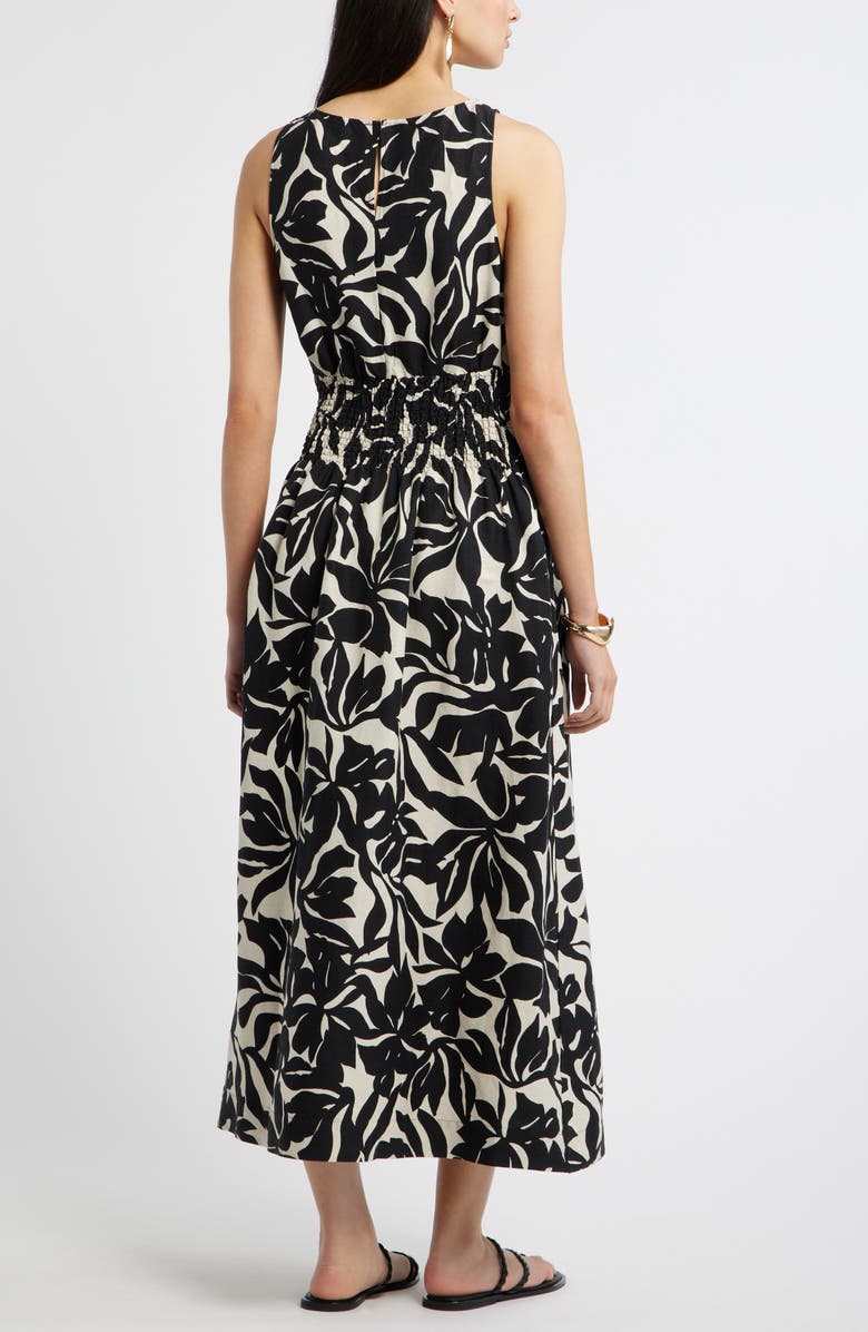 Nordstrom Smocked Waist Linen Blend Dress, Alternate, color, Beige- Black Fira Bloom