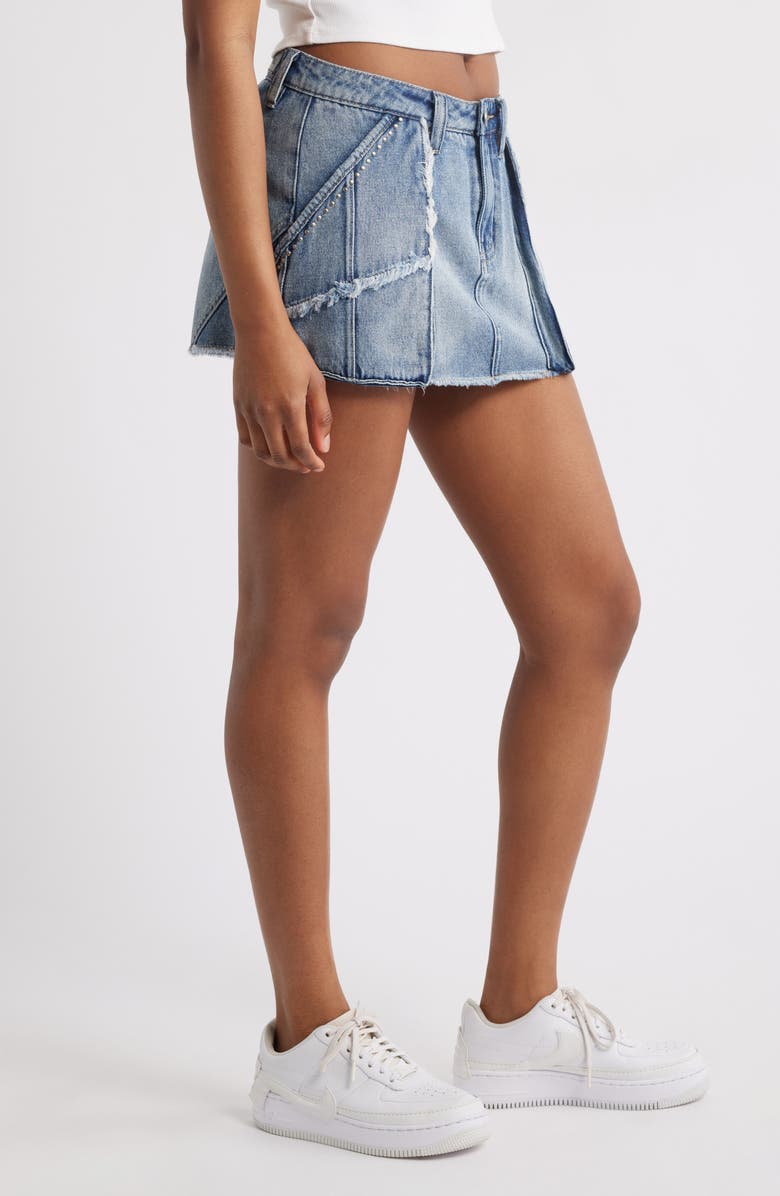 PTCL Studded Frayed Cargo Miniskort, Alternate, color, Medium Wash