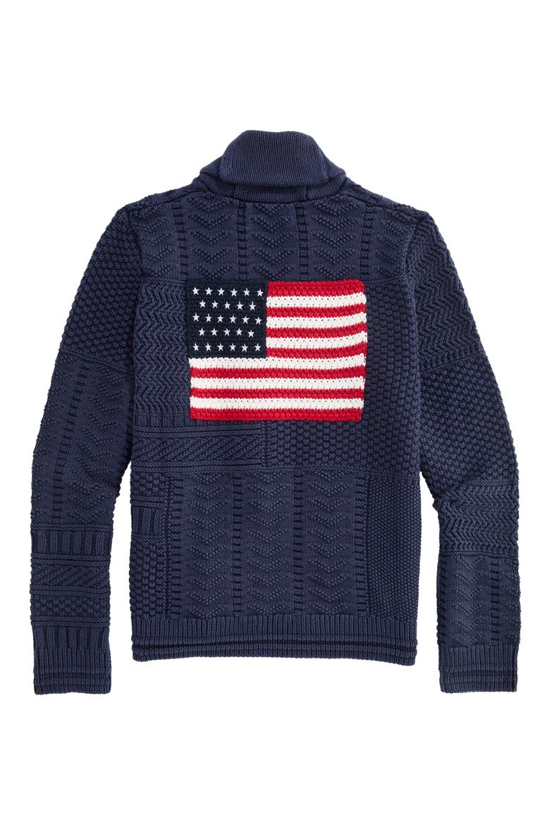 Kids' USA Patchwork Shawl Collar Cotton Cardigan, Alternate, color, NAUTICAL NAVY