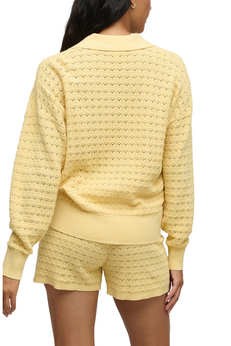 Heathered Cotton Tulip Pointelle Collared Pullover, Alternate, color, CANARY