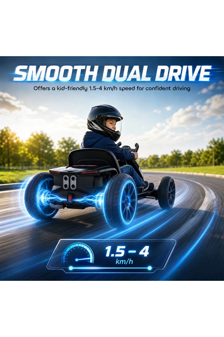Electric Go Kart for Kids, 12V Outdoor Ride On Race Toy with Dual Motors, 4-Position Adjustable Seat, Soft Start, Alternate, color, Black