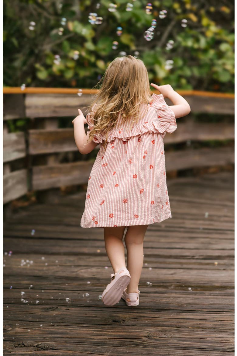 Kids' Ruffle Organic Cotton Seersucker Dress, Alternate, color, SHELL BELLE