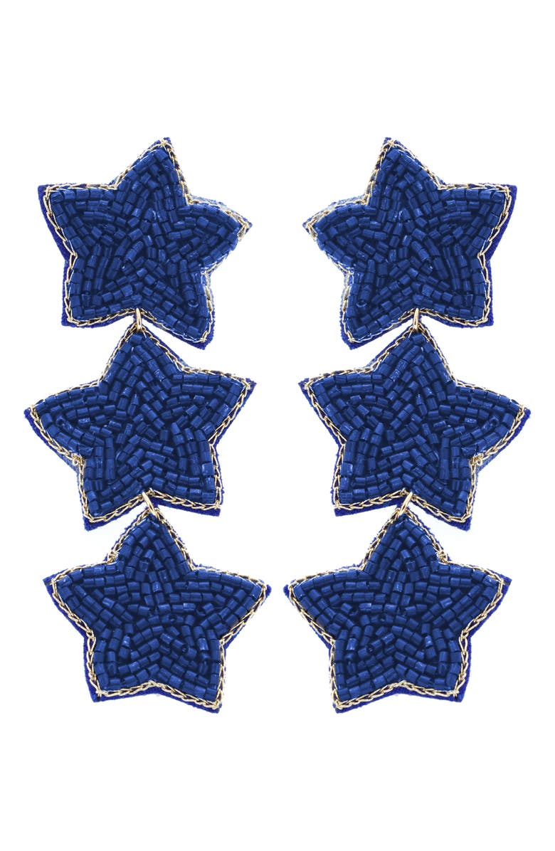 Panacea Beaded Star Linear Drop Earrings, Main, color, Blue