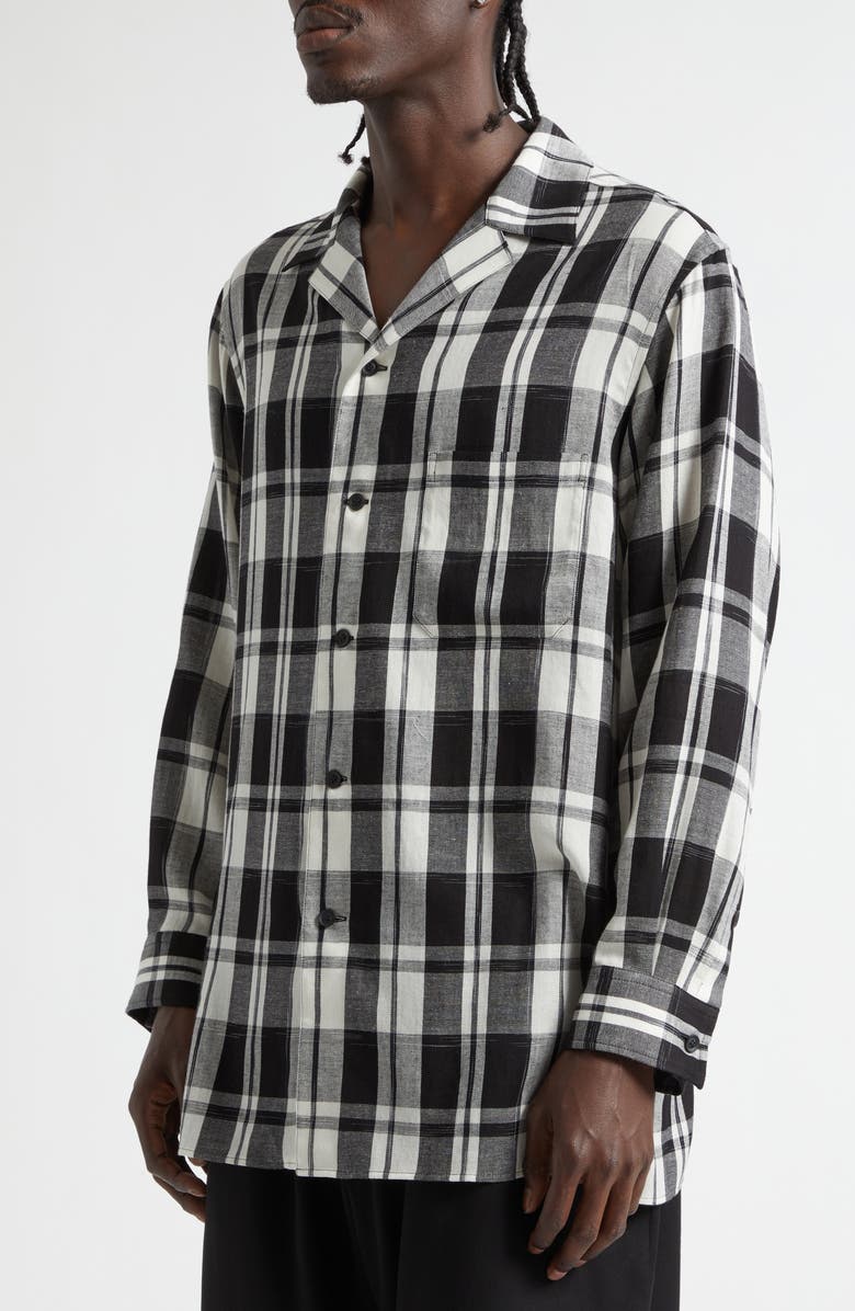 Yohji Yamamoto Khadi Plaid Button-Up Shirt, Alternate, color, Black