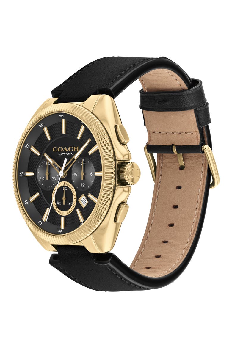 Jackson Chronograph Leather Strap Watch, 44mm, Alternate, color, BLACK