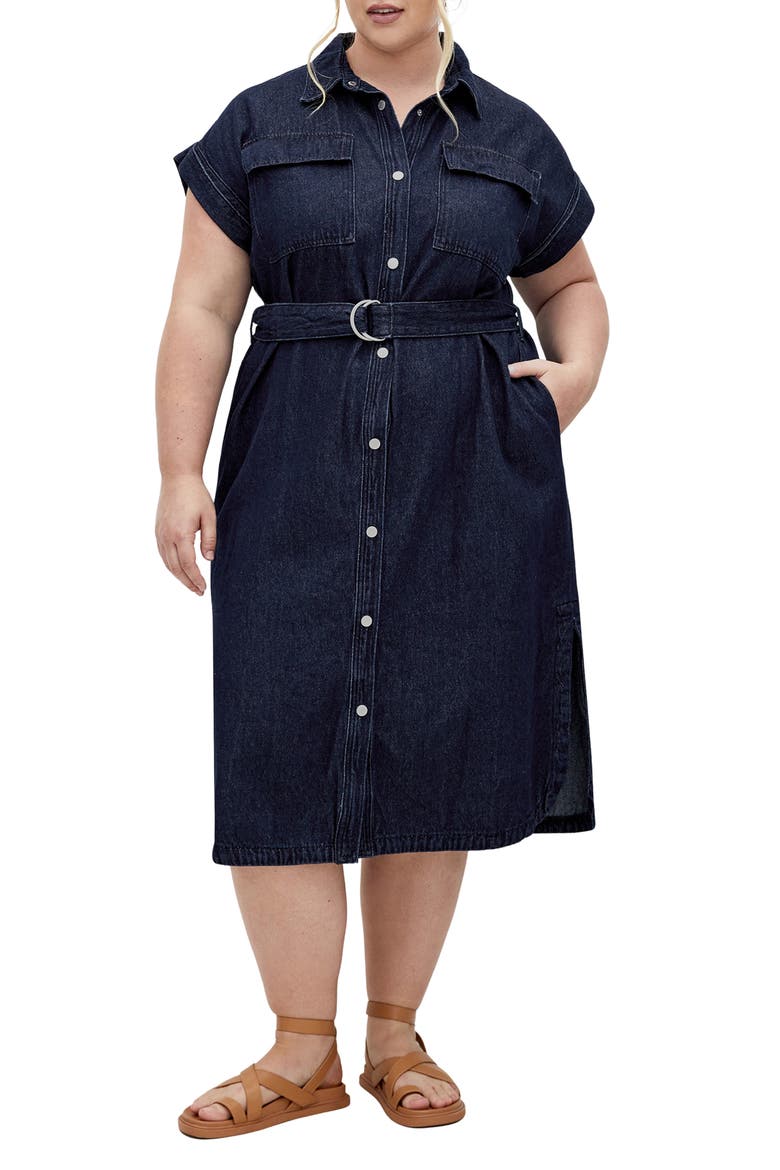 Matilda Denim Button-Up Shirtdress, Main, color, DENIM DARK