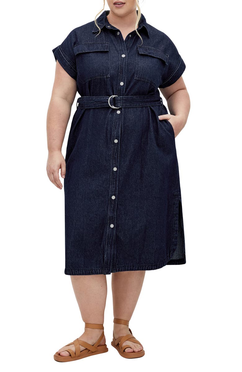 City Chic Matilda Denim Button-Up Shirtdress, Main, color, 