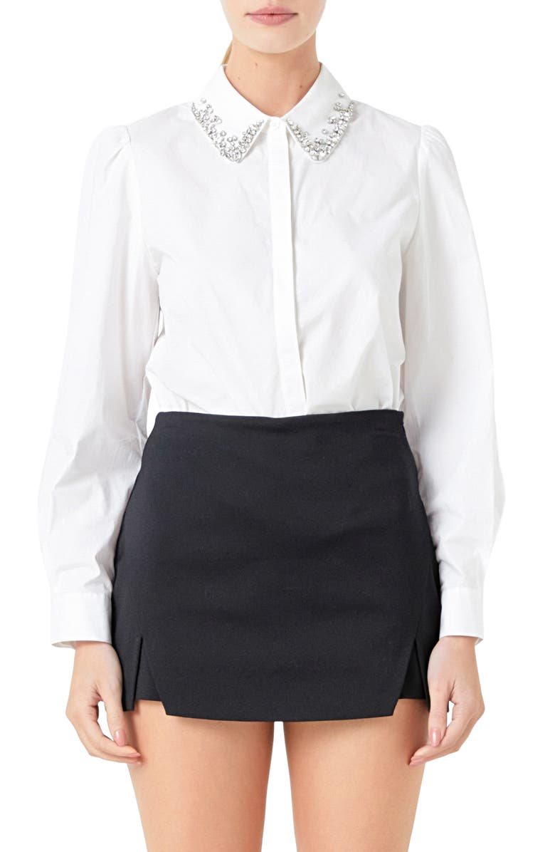 Endless Rose Rhinestone Embellished Button-Up Shirt, Main, color, 