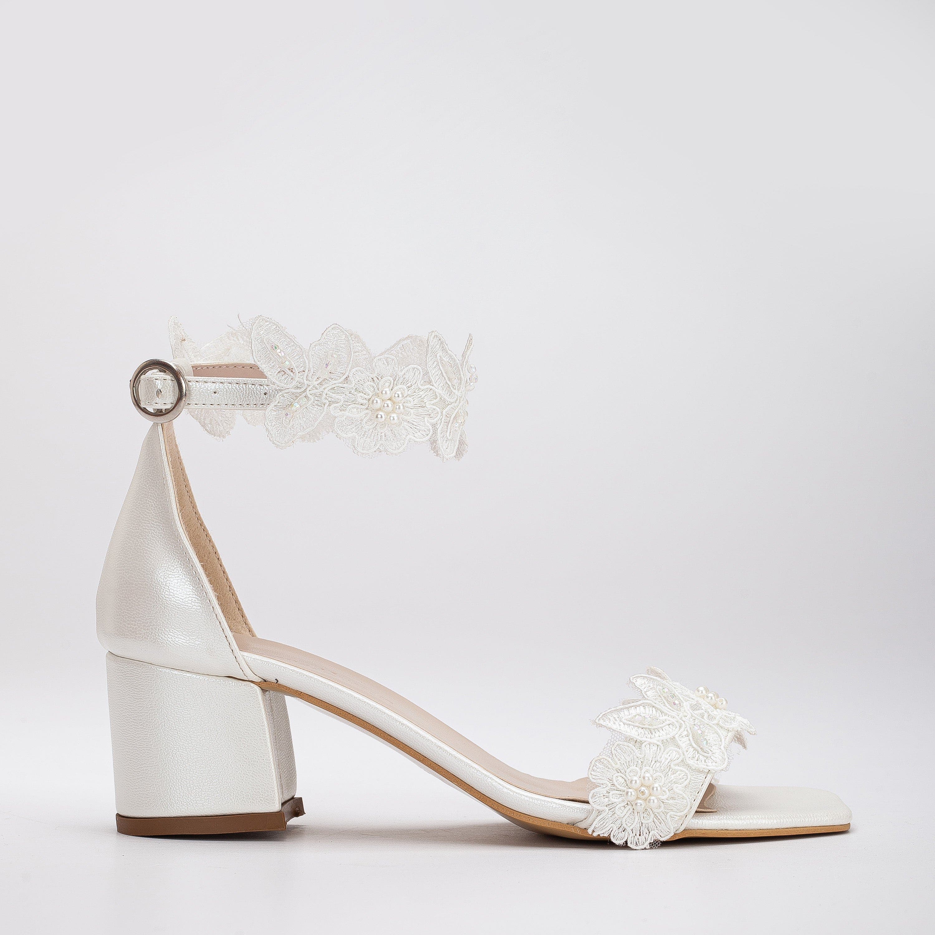 Forever & Always Shoes Dana Lace  Bridal Low Heel Sandals, Alternate, color, Ivory