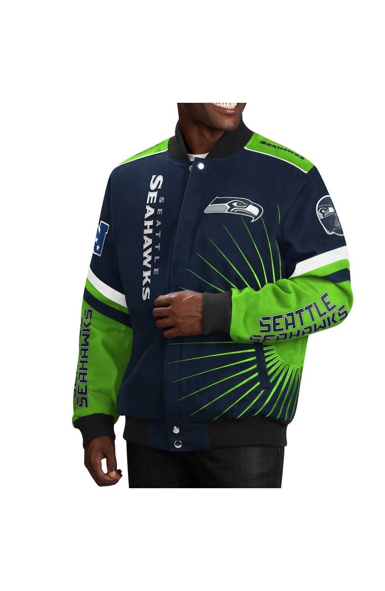 G-III SPORTS BY CARL BANKS Men's G-III Sports by Carl Banks Navy Seattle Seahawks Extreme Redzone Full-Snap Varsity Jacket, Alternate, color, 