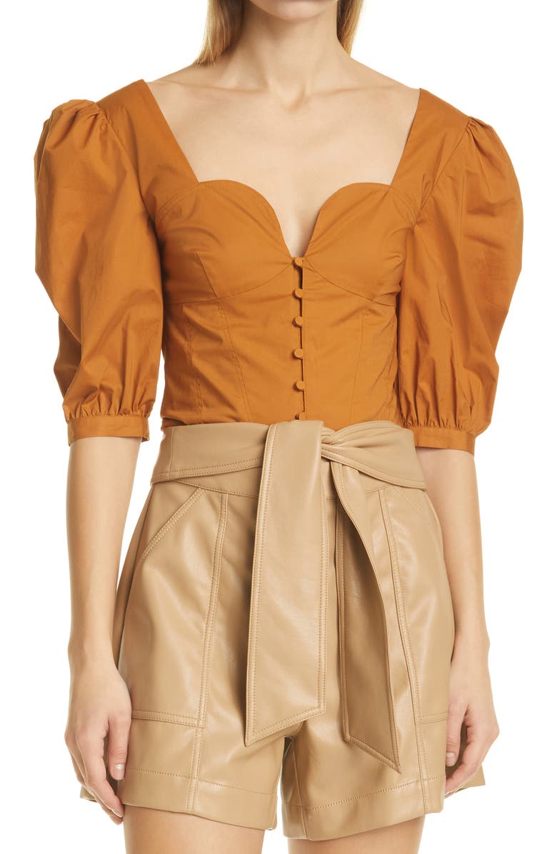 Jonathan Simkhai Standard Jonathon Simkhai Standard Thea Smocked Puff Sleeve Top, Main, color, 
