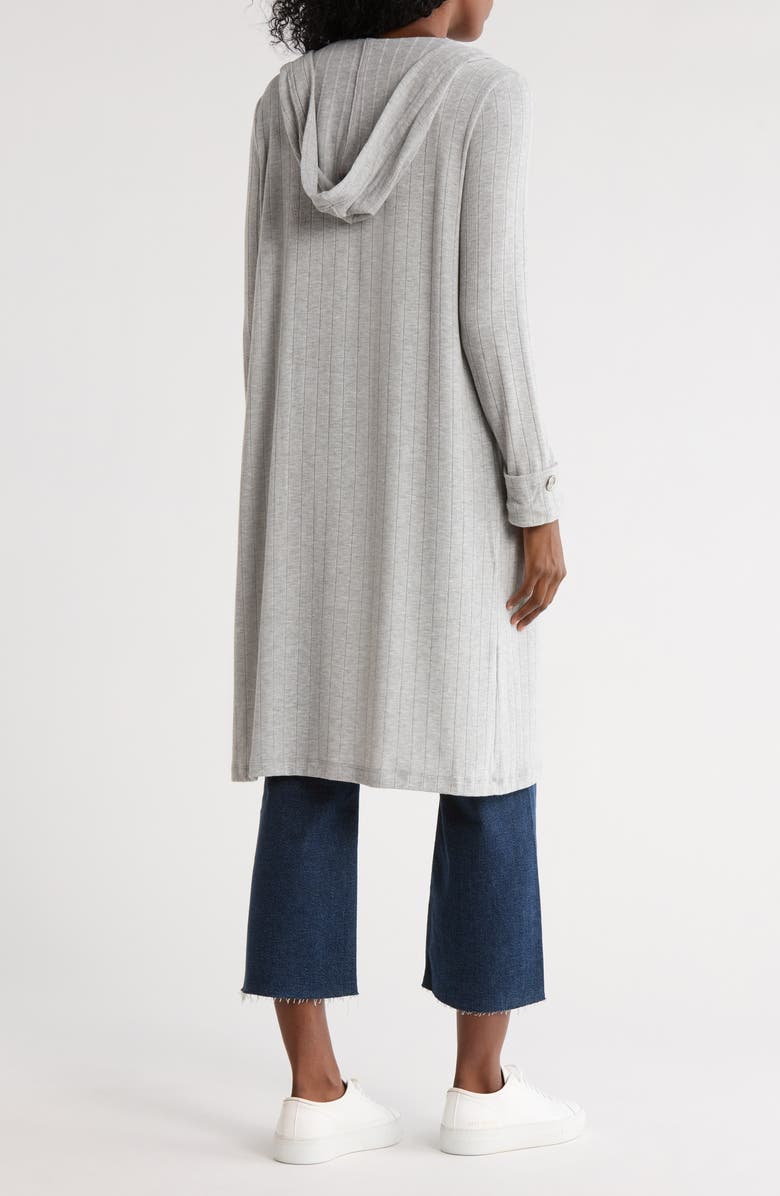 CHENAULT Hooded Ribbed Long Cardigan, Alternate, color, Heather Grey