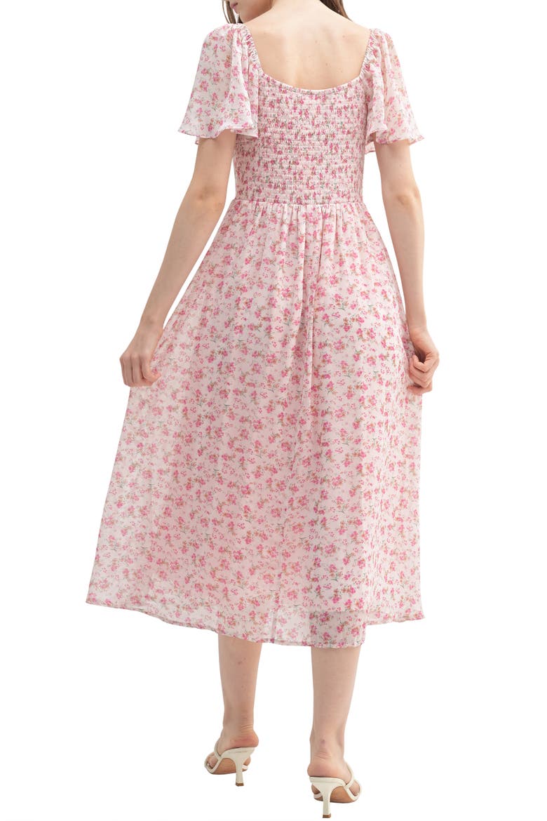 Floral Butterfly Sleeve Midi Dress, Alternate, color, PINK FLORAL