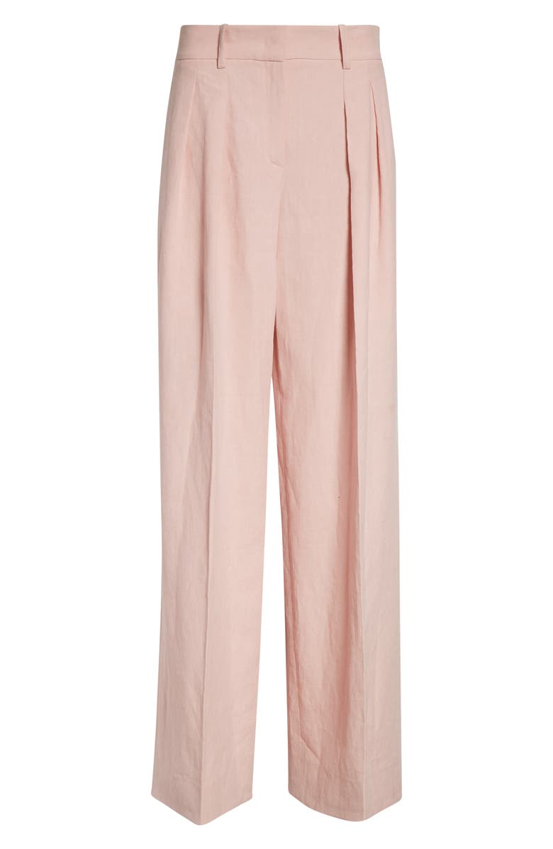 Michael Kors Collection Pleated Linen Wide Leg Pants, Alternate, color, Quartz