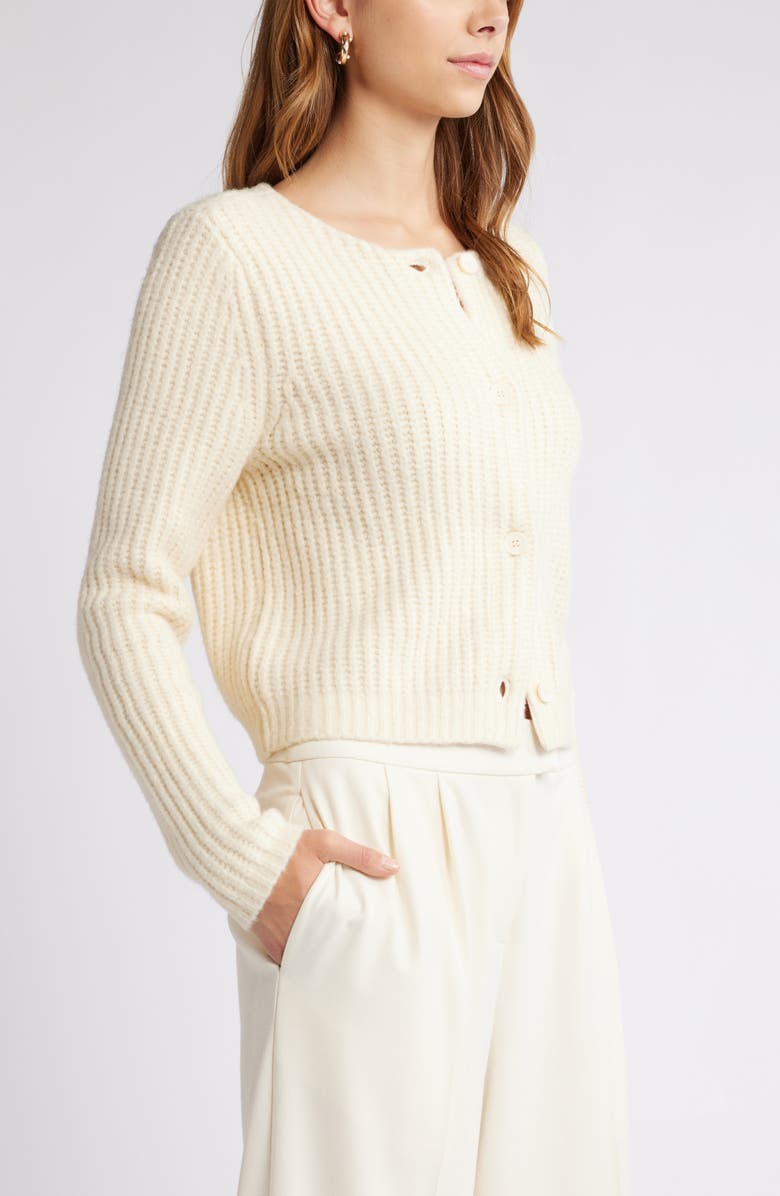 Open Edit Cropped Fisherman Cardigan, Alternate, color, Ivory Dove