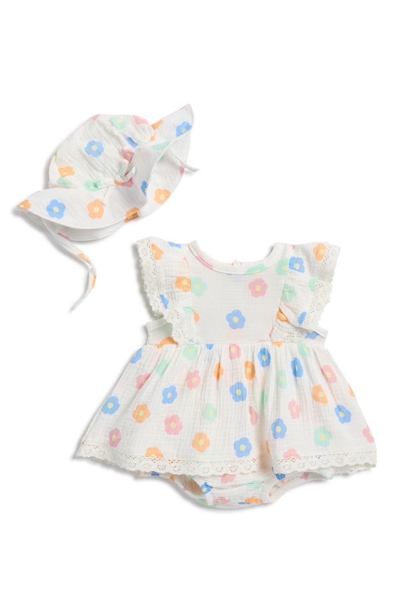 Jessica Simpson Floral Cotton Gauze Dress & Hat Set, Main, color, 